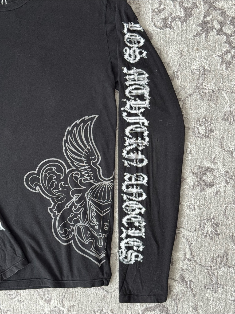 Jaded by Knight Long-Sleeve Graphic Tee with Leather Appliqué - Hand Made in USA - Picture 4 of 8